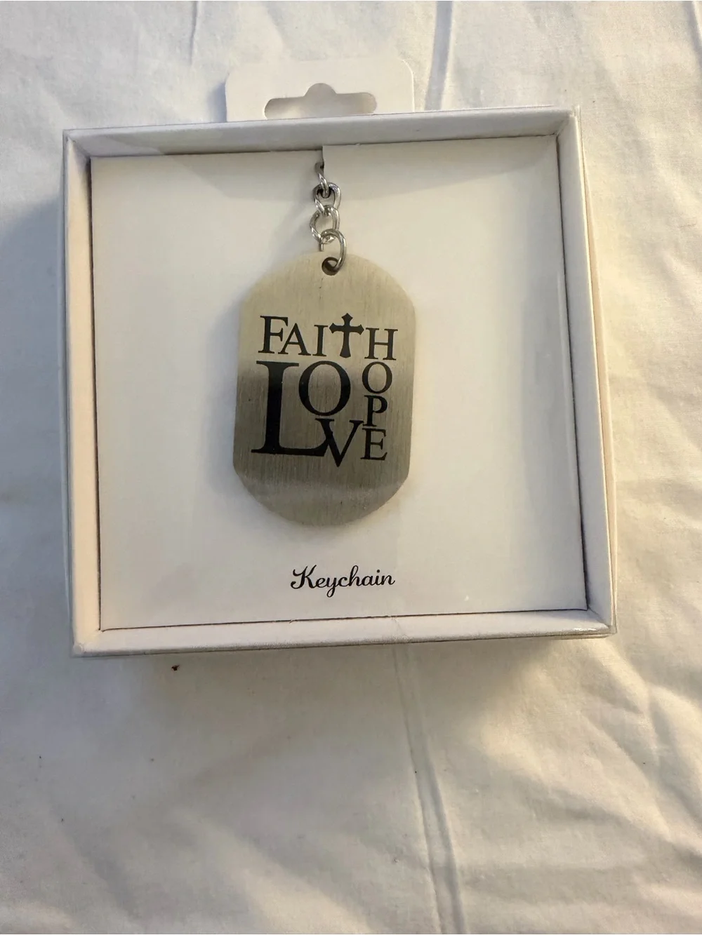 Faith Love Hope Engraved Stainless Keychain